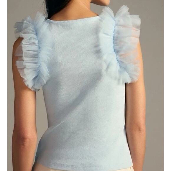 Anthropologie DOLAN TULLE Ruffled Ribbed Knit Tank Top in Blue S NWOT $78 - Picture 2 of 5